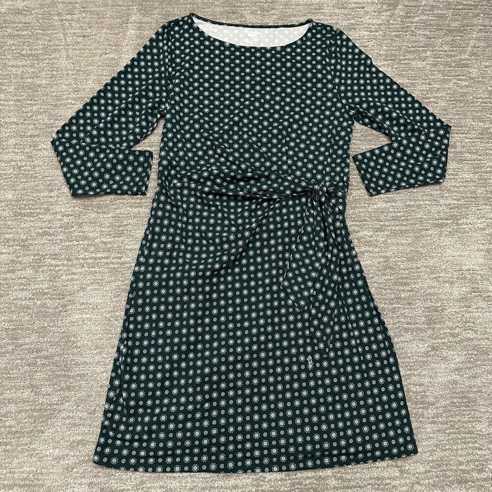 Lands' End Dress Womens Large Green Floral Tie Waist Knee Length Capsule Casual